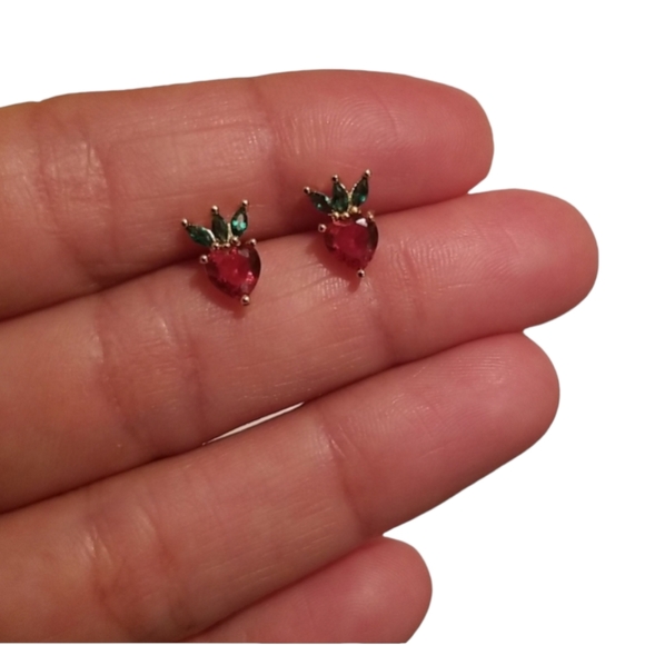 Dainty Cubic Zirconia Strawberry Studs- one left! - Picture 2 of 4